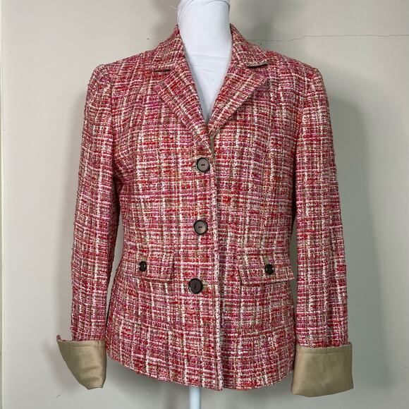 Carlisle Multicolor Pink Khaki Tweed Wool Silk Blend Blazer Jacket Size 6 - Picture 2 of 9